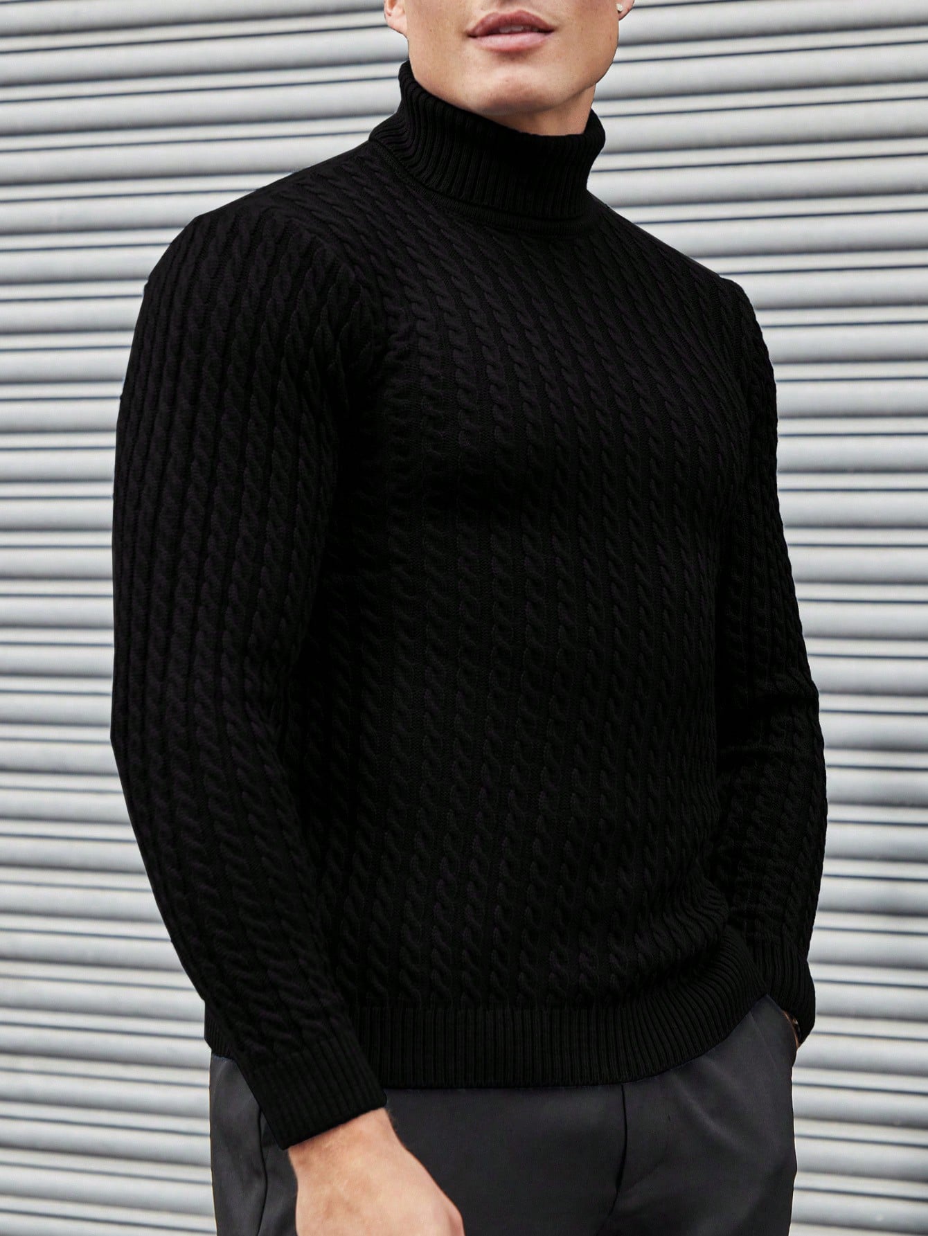 Aubrey -  Cable Knit Pattern Turtleneck Sweater Men
