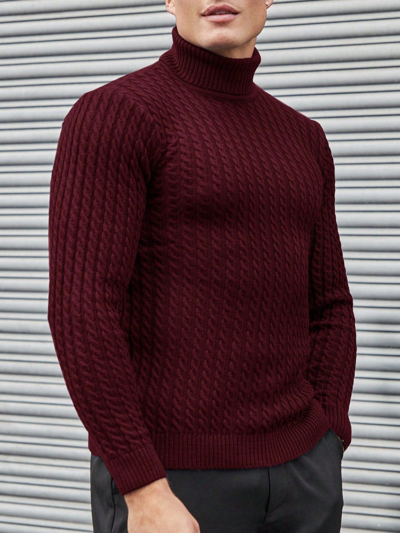 Aubrey -  Cable Knit Pattern Turtleneck Sweater Men