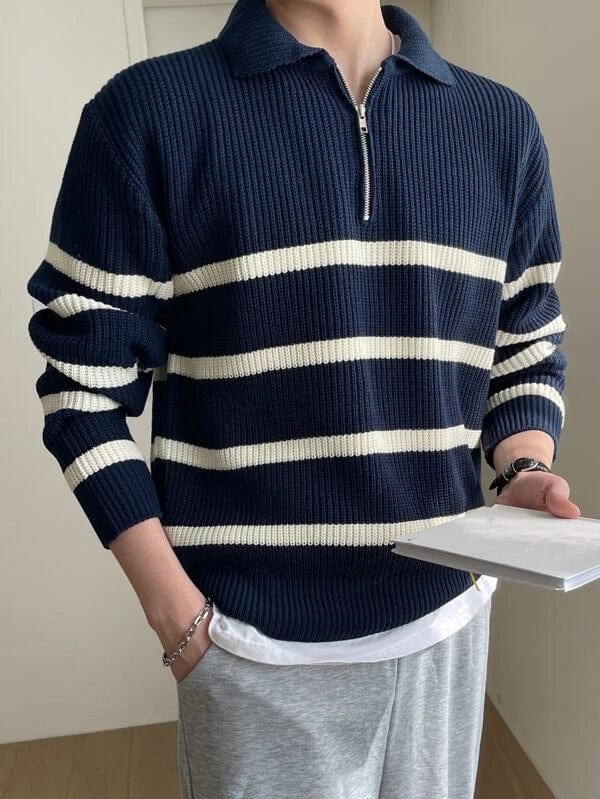 Piers - Old Money Striped Zip-up Sweater