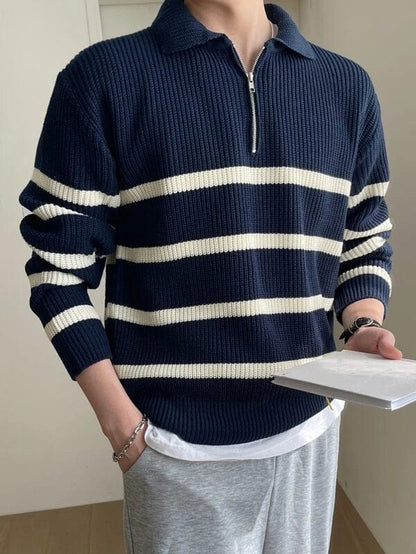 Piers - Old Money Striped Zip-up Sweater