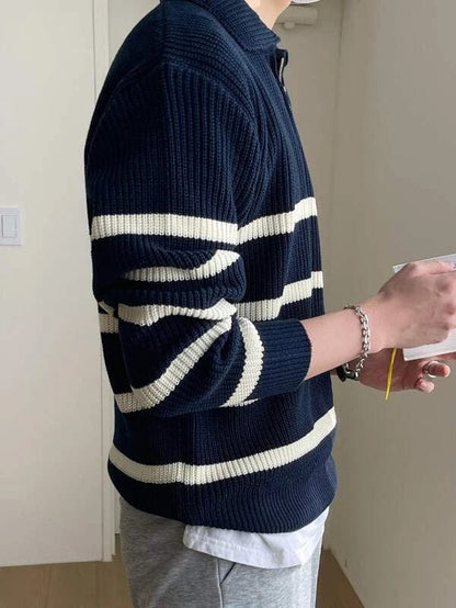 Piers - Old Money Striped Zip-up Sweater