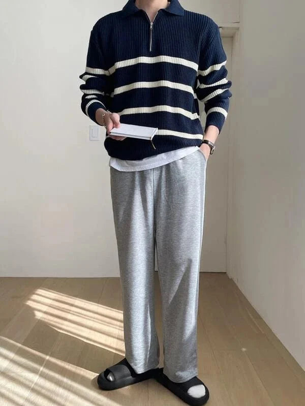 Piers - Old Money Striped Zip-up Sweater