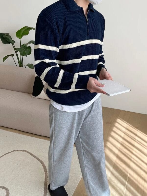 Piers - Old Money Striped Zip-up Sweater