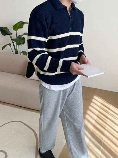 Piers - Old Money Striped Zip-up Sweater