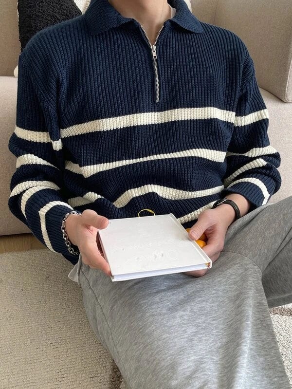 Piers - Old Money Striped Zip-up Sweater