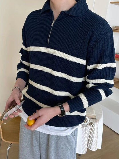 Piers - Old Money Striped Zip-up Sweater