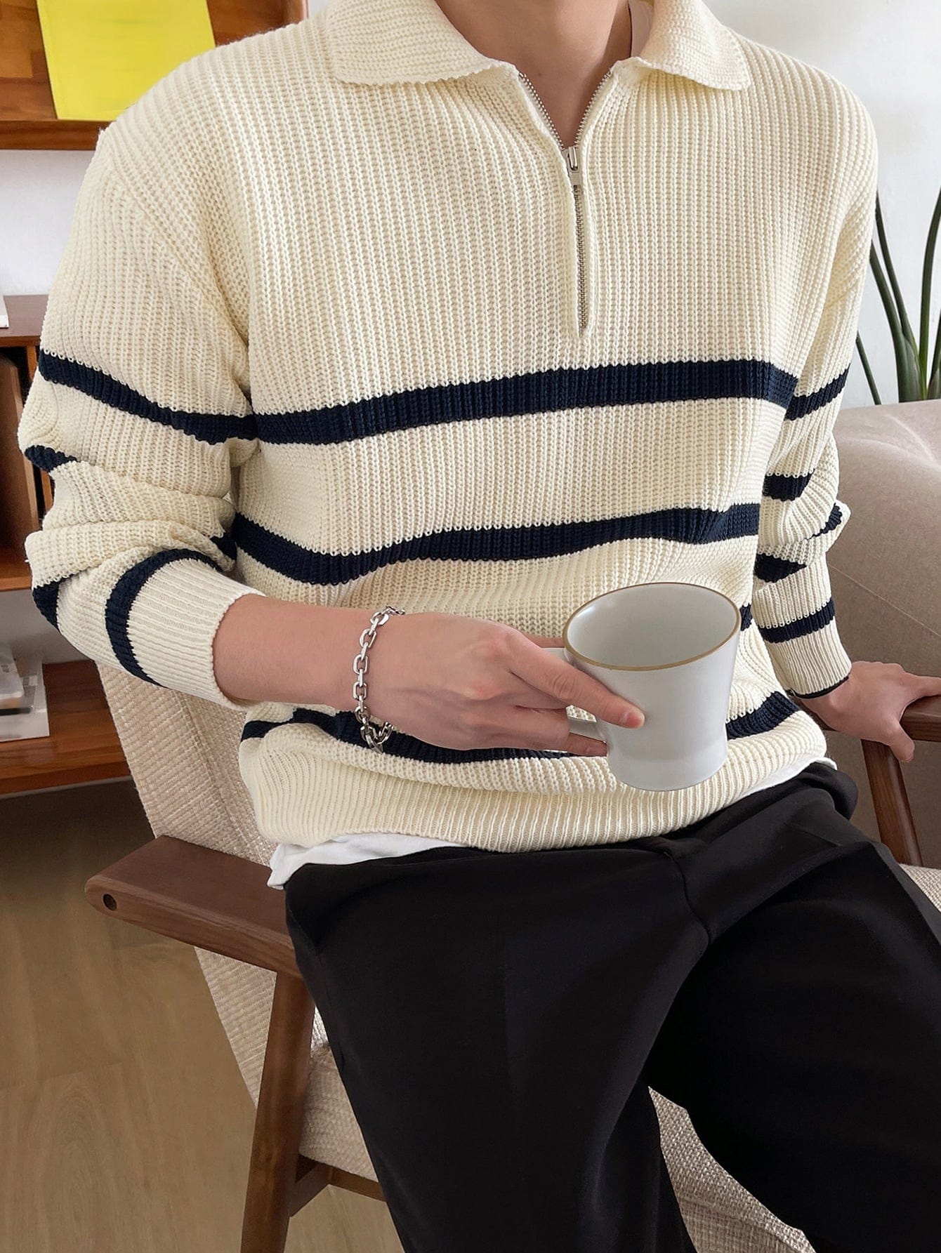 Piers - Old Money Striped Zip-up Sweater