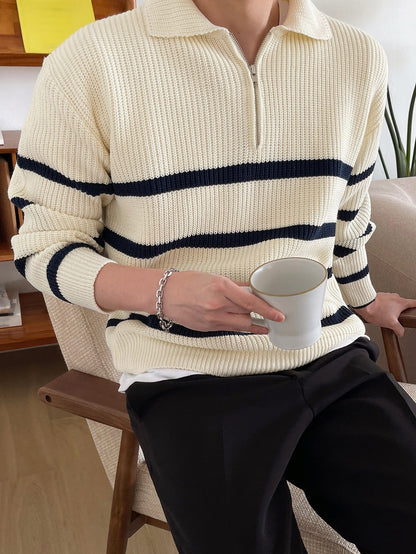 Piers - Old Money Striped Zip-up Sweater