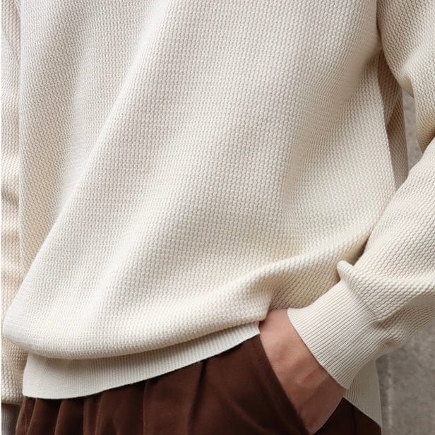 Old Money Waffle Knit Polo Shirt with V-Collar