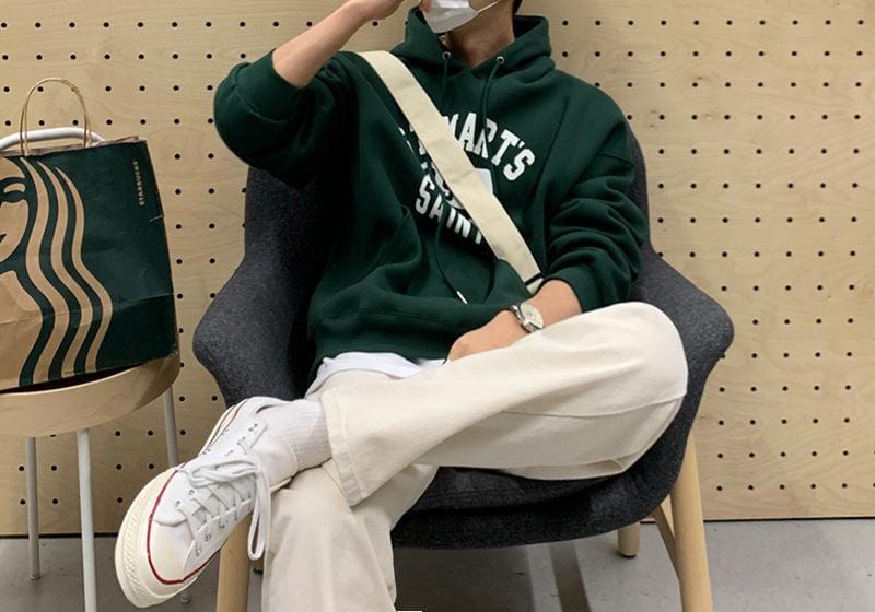 Green Hoodie with White Letters Men