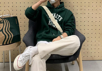 Green Hoodie with White Letters Men
