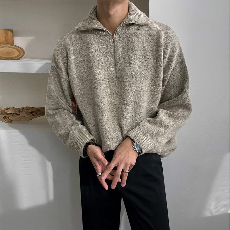 Khaki Knitted Half Zip Jumper Men