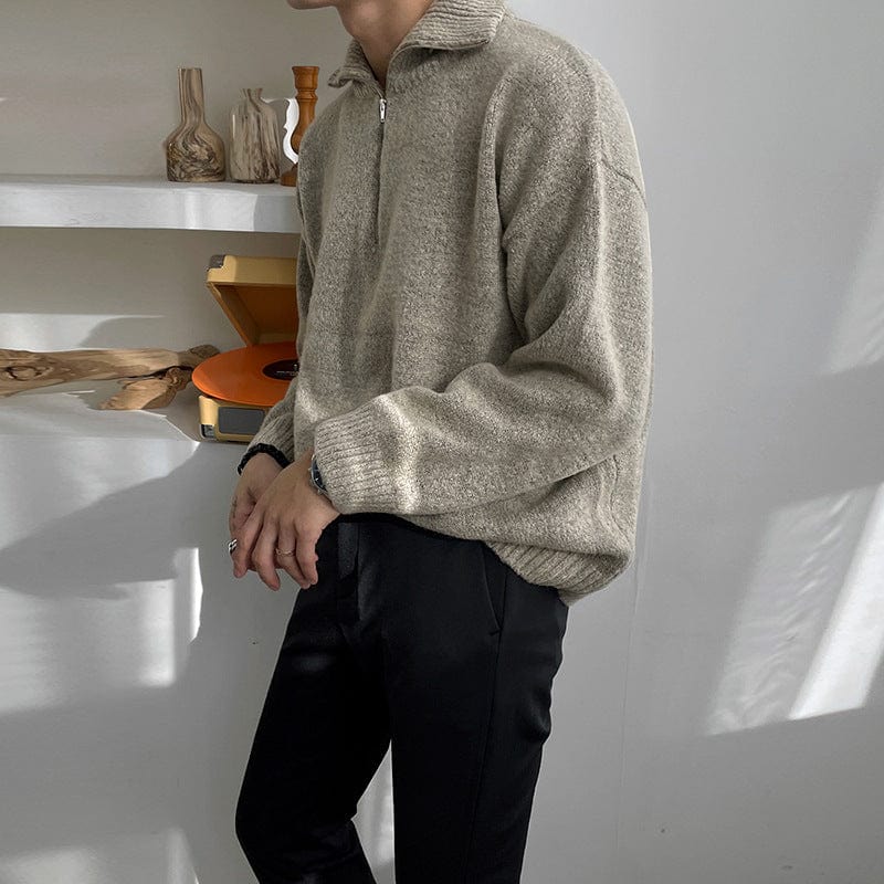 Khaki Knitted Half Zip Jumper Men
