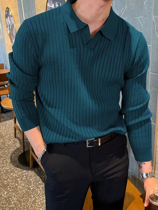 Philip - Ribbed V-Neck Longsleeve Polo Sweater