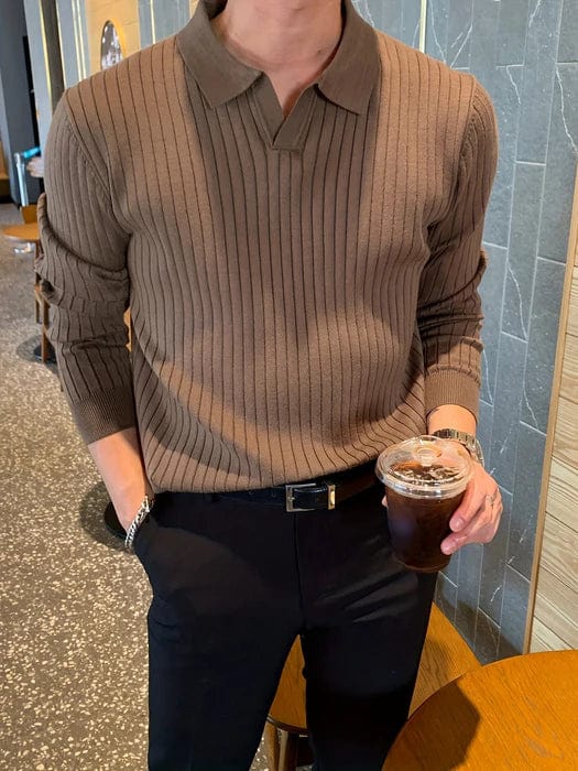 Philip - Ribbed V-Neck Longsleeve Polo Sweater
