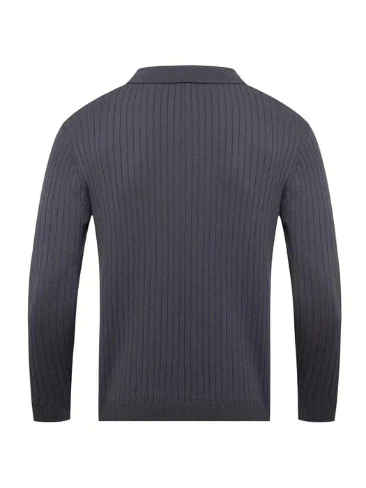 Philip - Ribbed V-Neck Longsleeve Polo Sweater