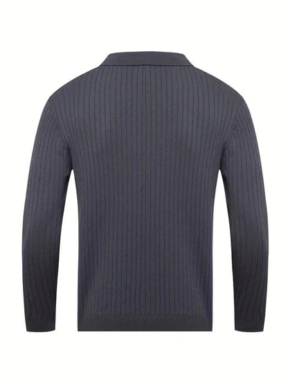 Philip - Ribbed V-Neck Longsleeve Polo Sweater