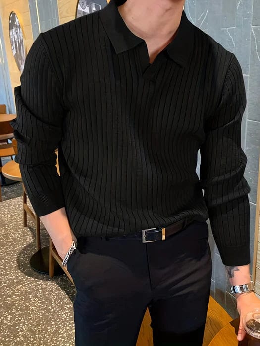 Philip - Ribbed V-Neck Longsleeve Polo Sweater