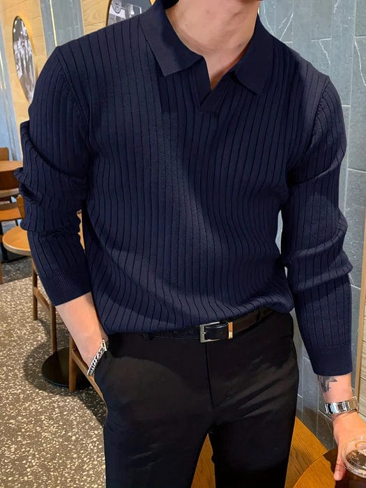 Philip - Ribbed V-Neck Longsleeve Polo Sweater
