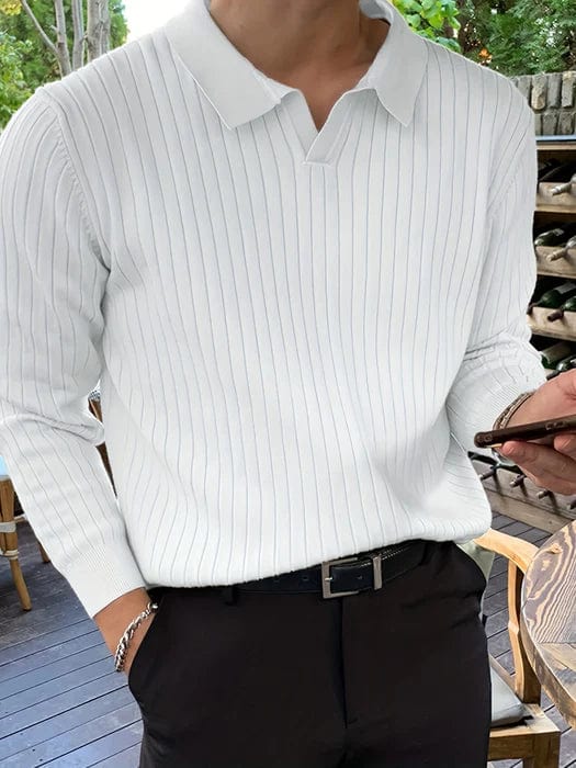 Philip - Ribbed V-Neck Longsleeve Polo Sweater