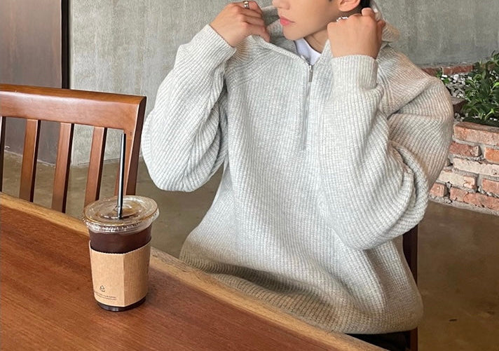 Nathaniel - Autumn Knitted Quarter Zip Hoodie