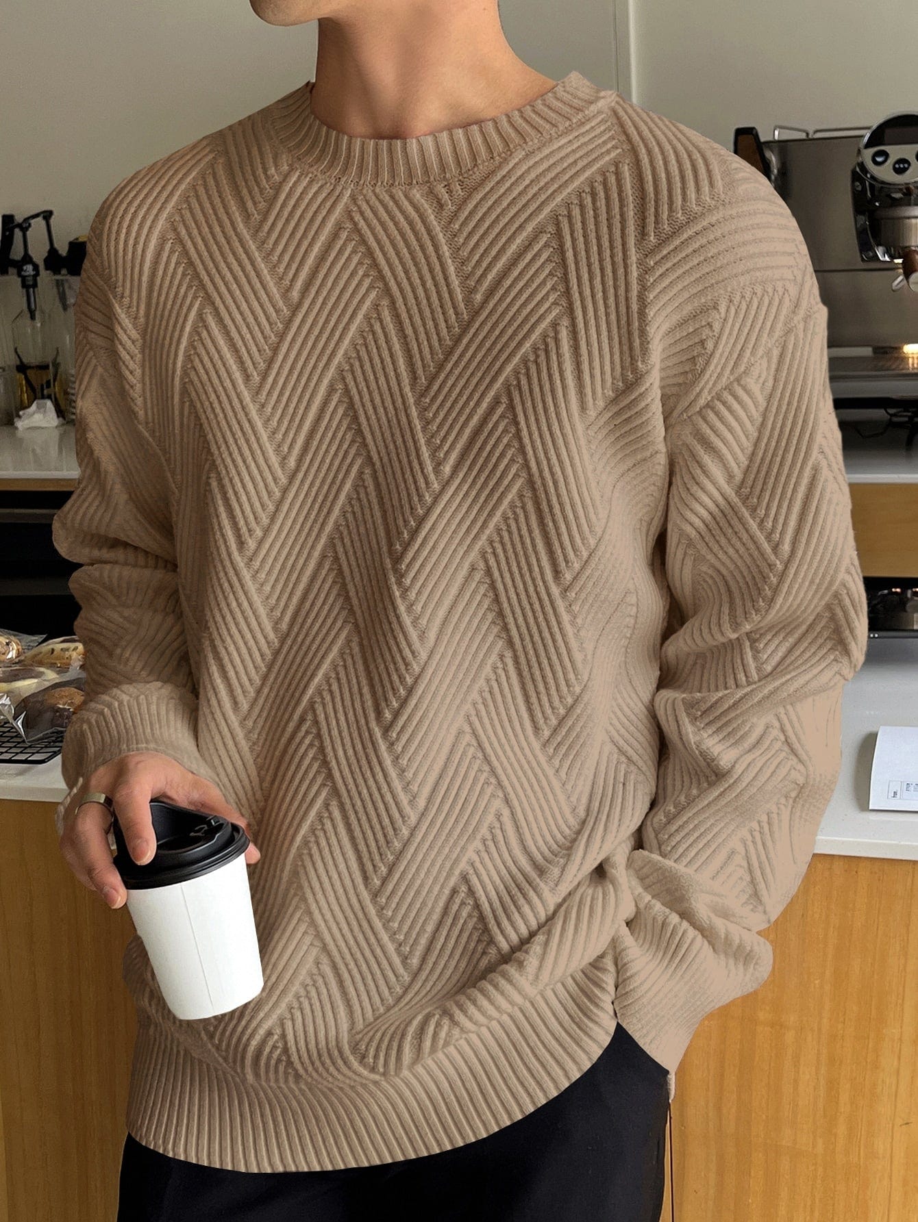 Textured Crew Neck Knitted Jumper Men