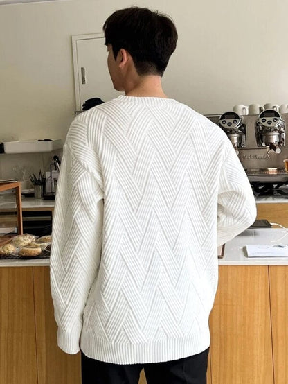 Textured Crew Neck Knitted Jumper Men