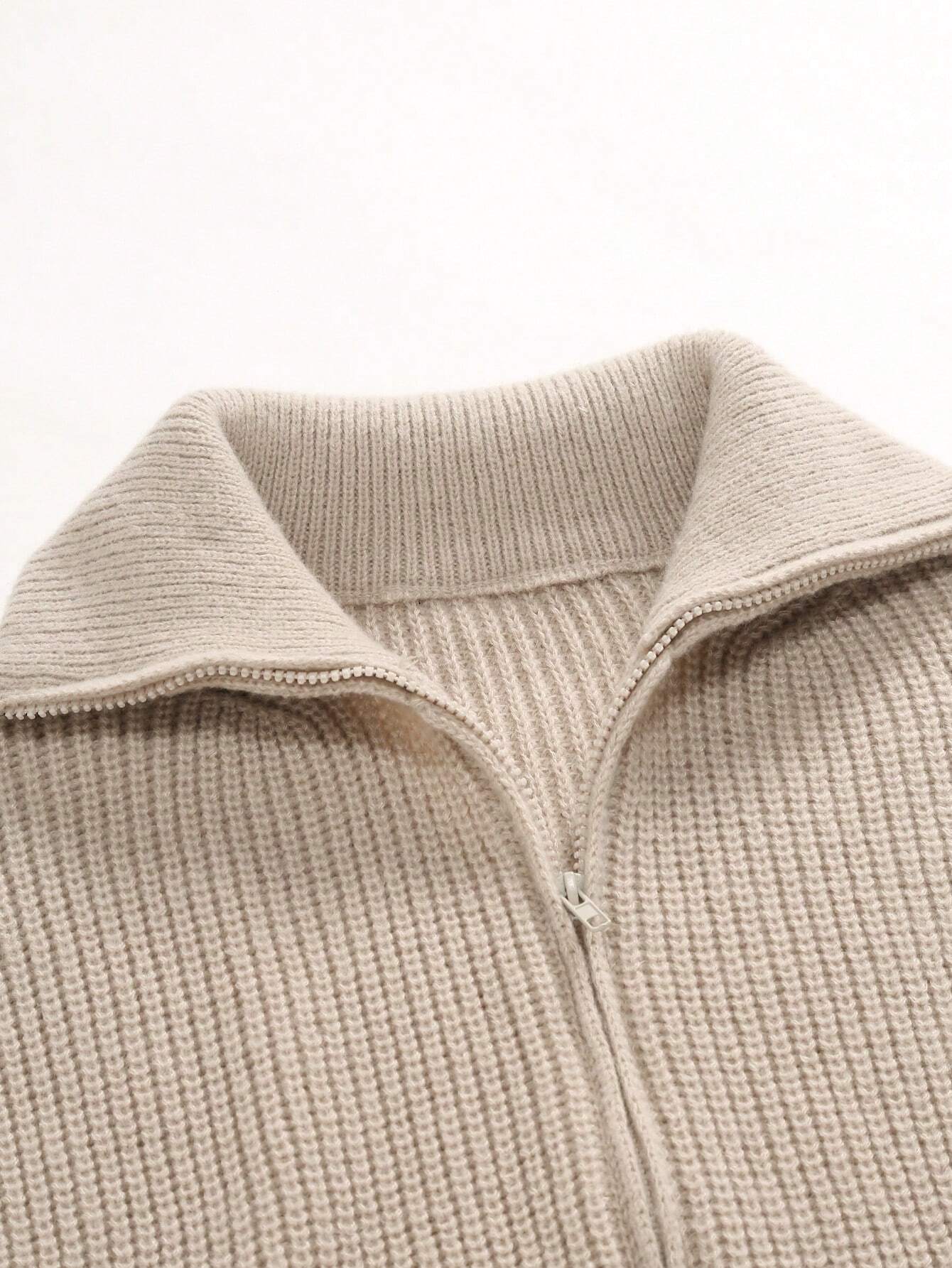 Beige Knitted Cardigan with Collar Men