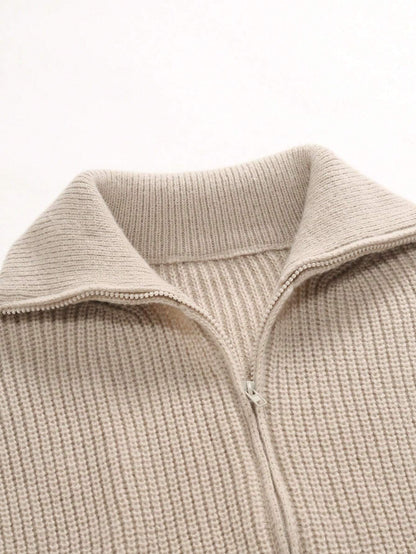 Beige Knitted Cardigan with Collar Men