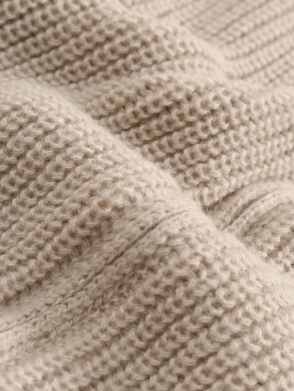 Beige Knitted Cardigan with Collar Men