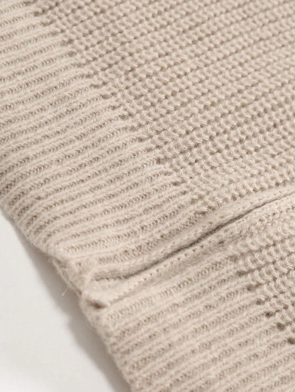 Beige Knitted Cardigan with Collar Men