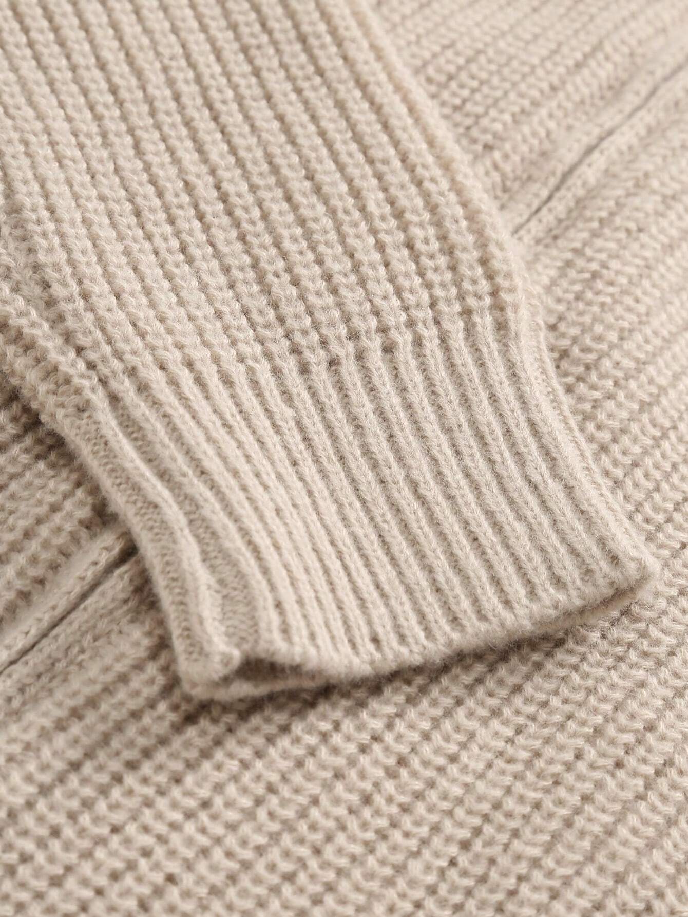 Beige Knitted Cardigan with Collar Men