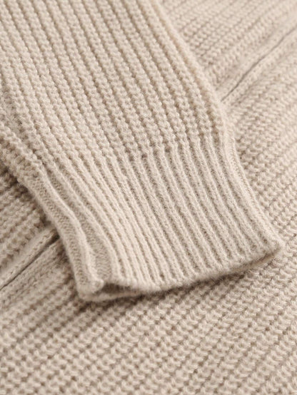 Beige Knitted Cardigan with Collar Men