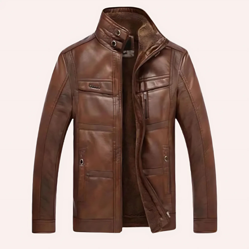 Cevori Slim Fit Plush Lined Leather Jacket