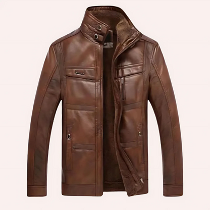 Cevori Slim Fit Plush Lined Leather Jacket