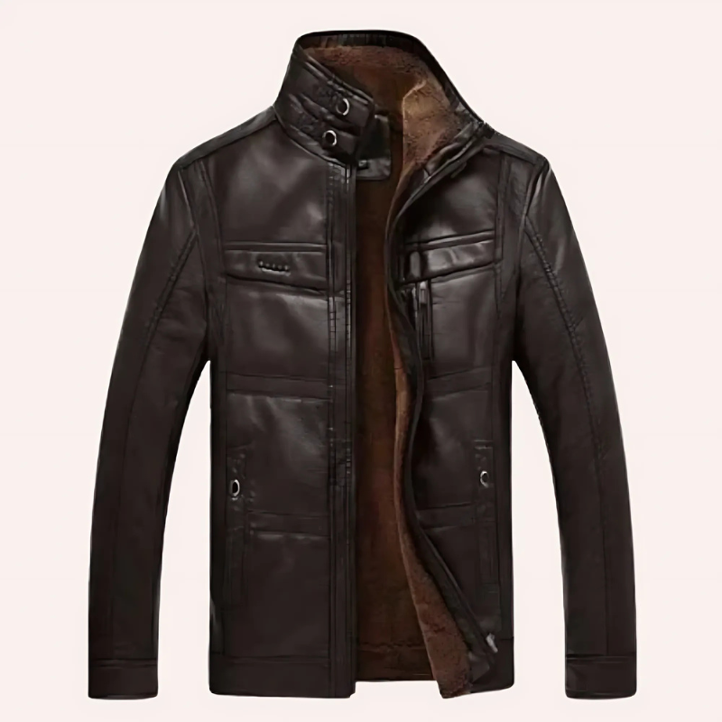 Cevori Slim Fit Plush Lined Leather Jacket