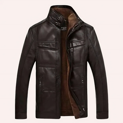 Cevori Slim Fit Plush Lined Leather Jacket