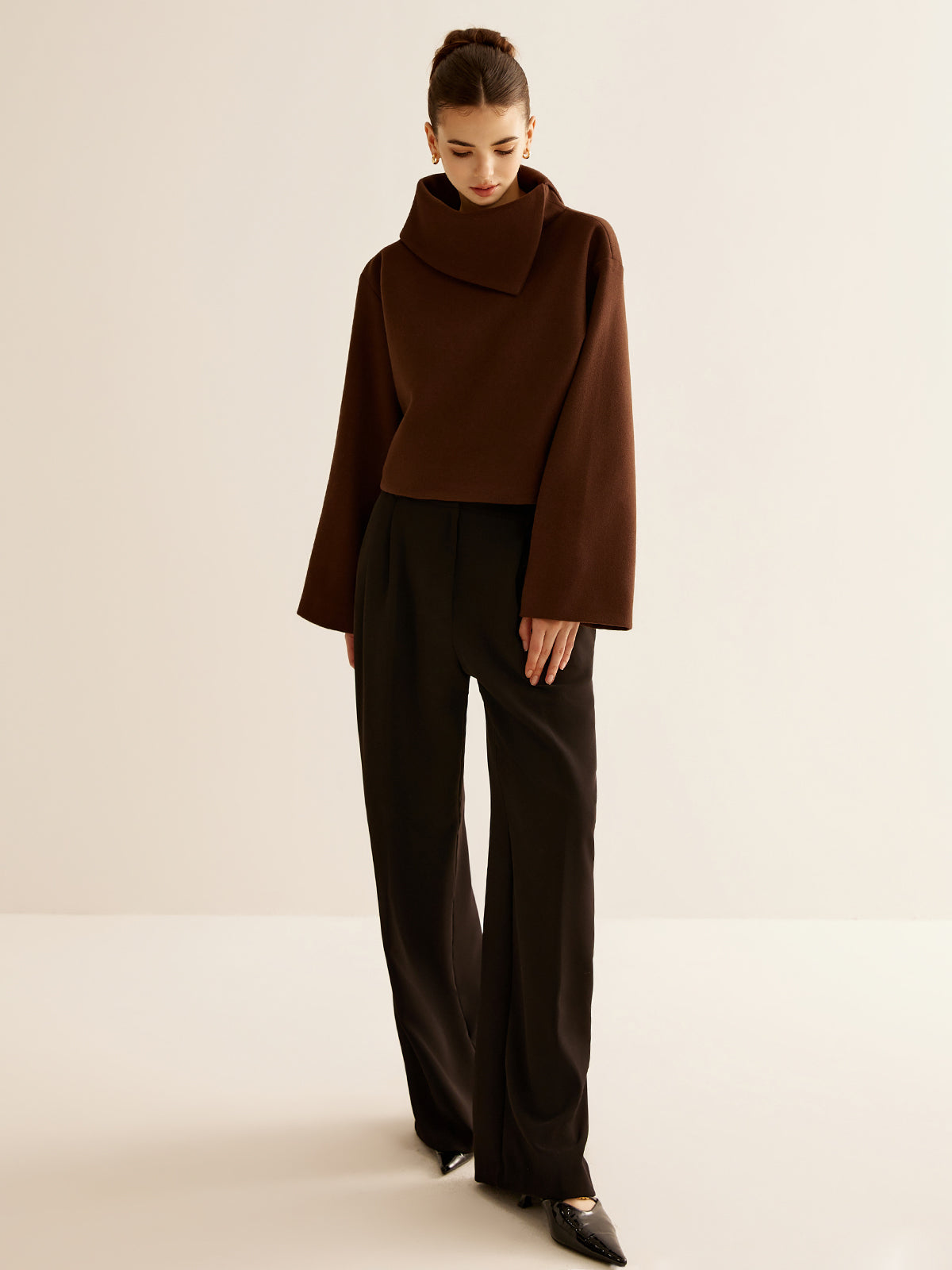 Mariam | Women’s Stylish High Neck Ribbed Tweed Top