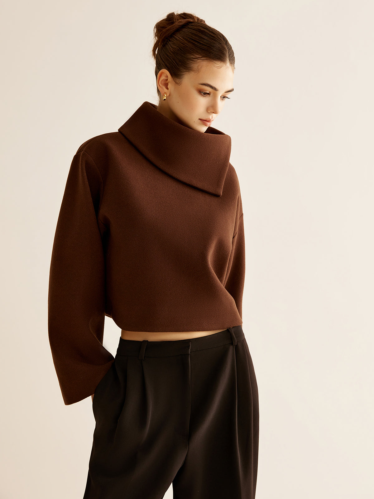 Mariam | Women’s Stylish High Neck Ribbed Tweed Top