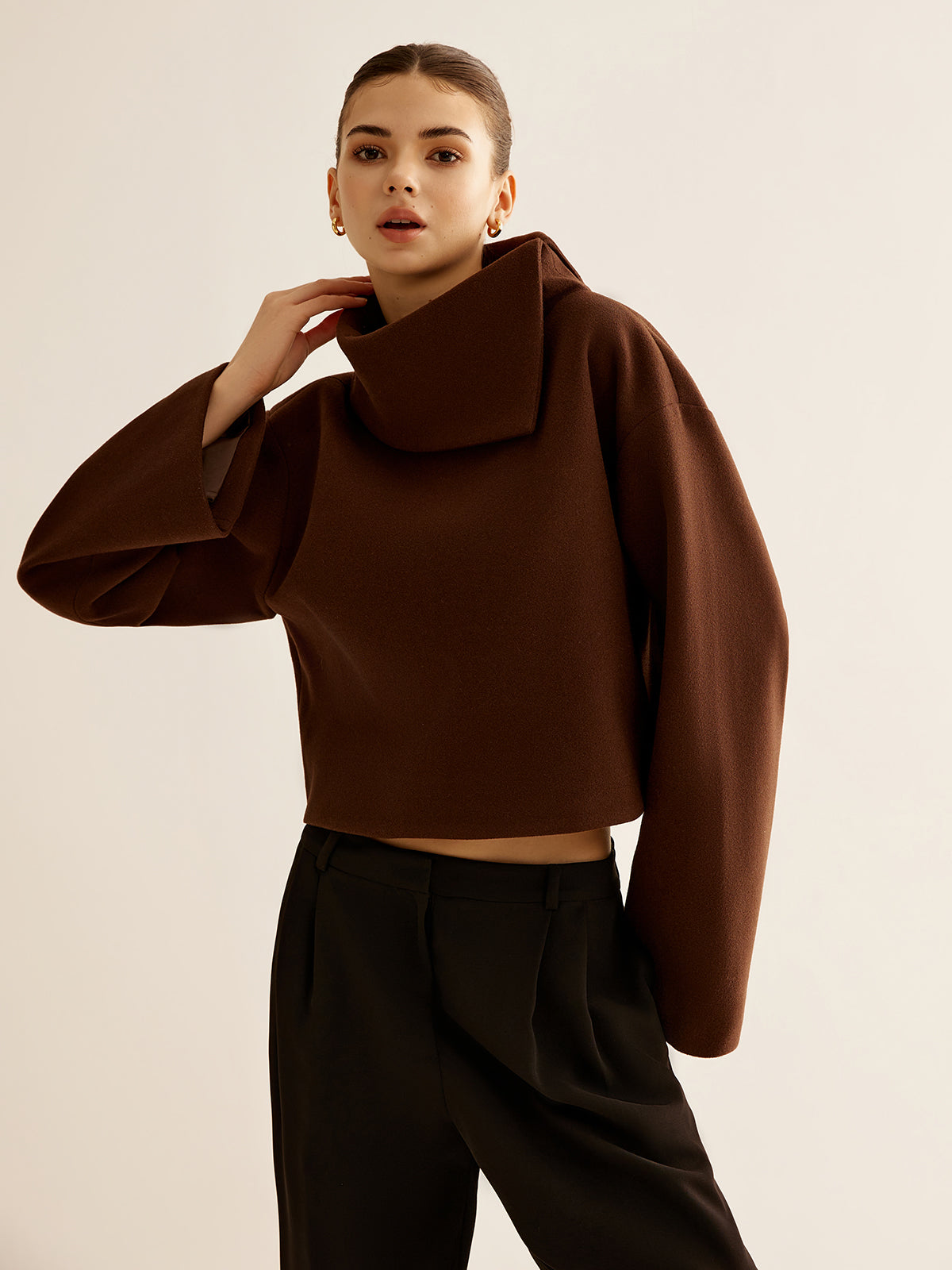 Mariam | Women’s Stylish High Neck Ribbed Tweed Top