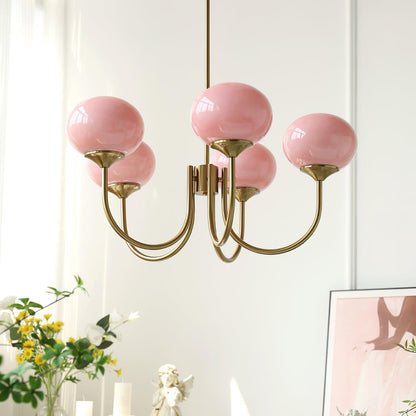Luxury Gold Chandelier With Rose Glass Shades - BritishElegance