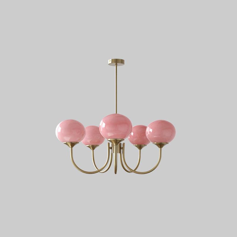 Luxury Gold Chandelier With Rose Glass Shades