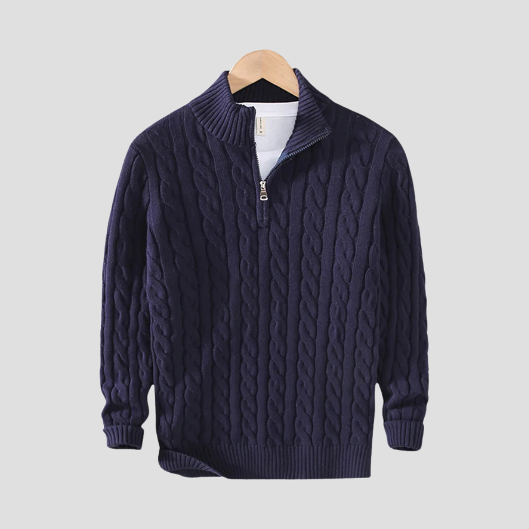 Men’s Chunky Cable Knit Quarter-Zip Sweater