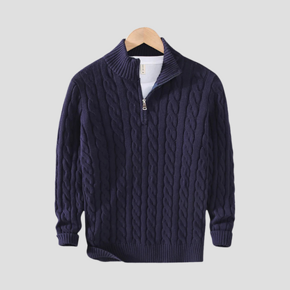 Men’s Chunky Cable Knit Quarter-Zip Sweater