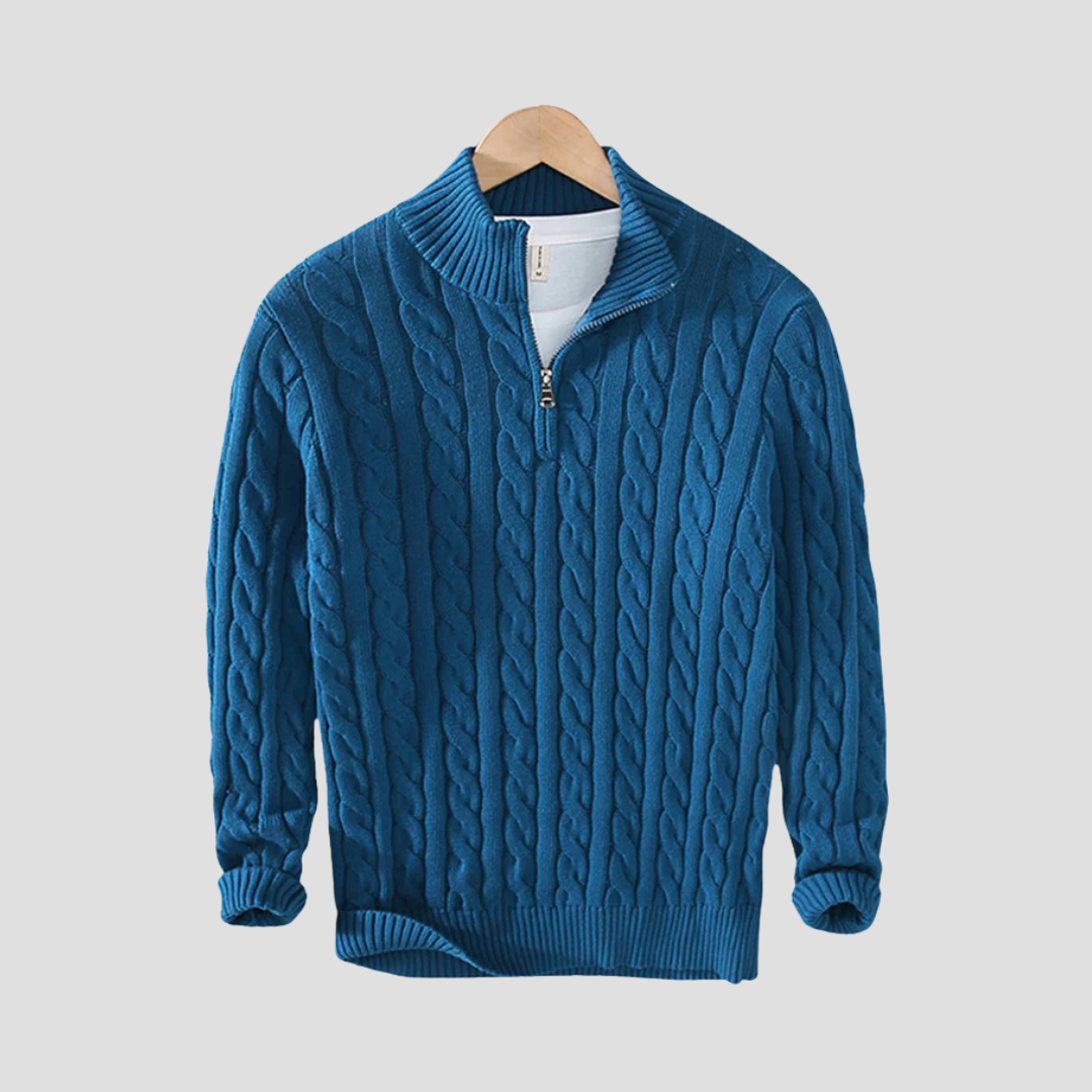 Men’s Chunky Cable Knit Quarter-Zip Sweater