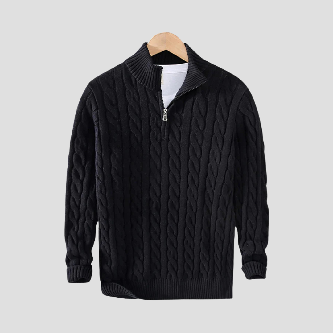 Men’s Chunky Cable Knit Quarter-Zip Sweater