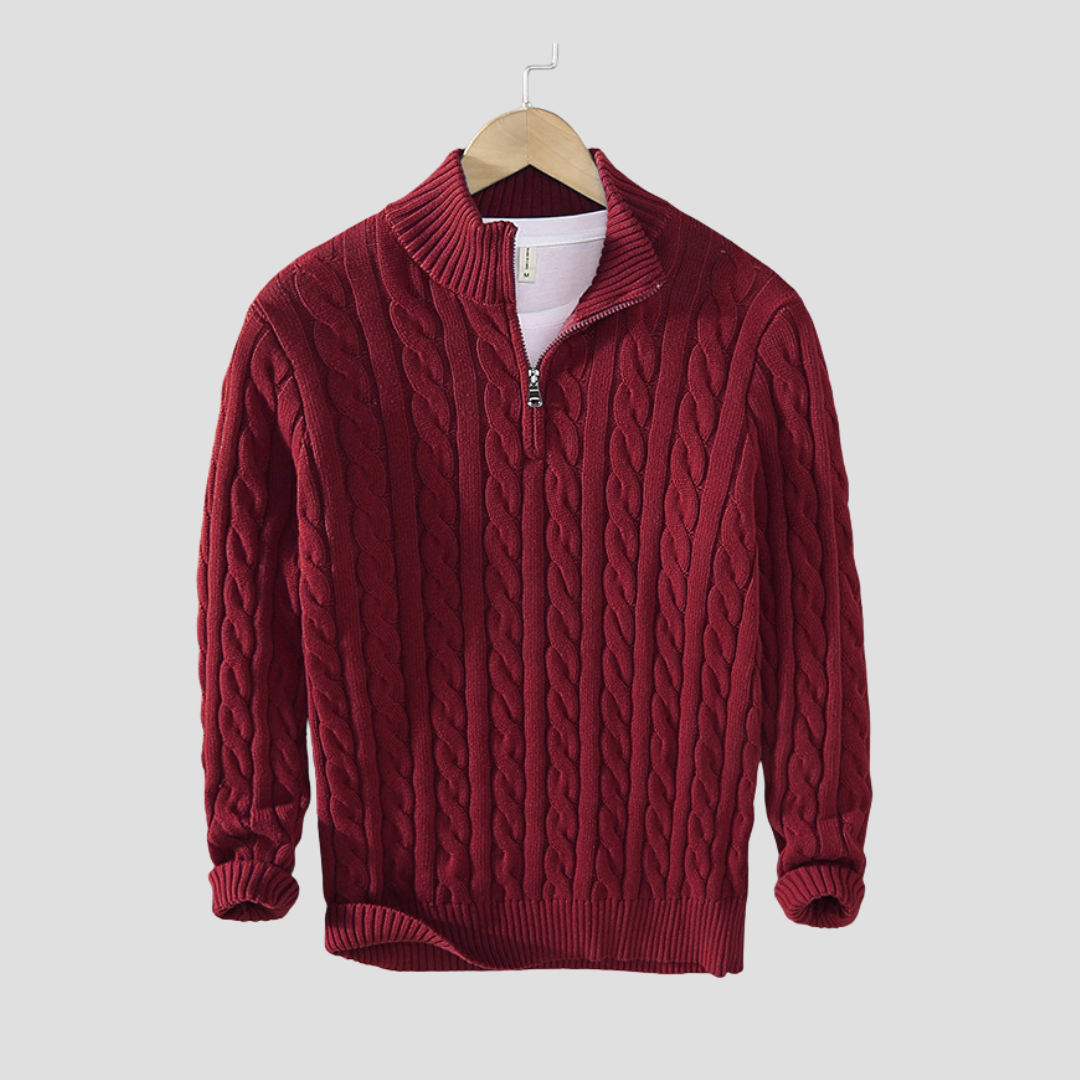 Men’s Chunky Cable Knit Quarter-Zip Sweater