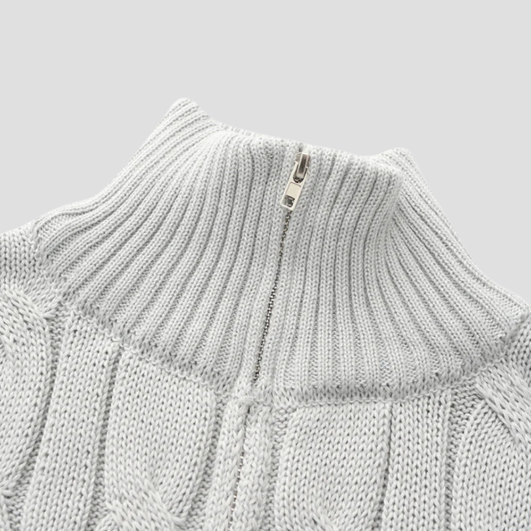 Men’s Chunky Cable Knit Quarter-Zip Sweater