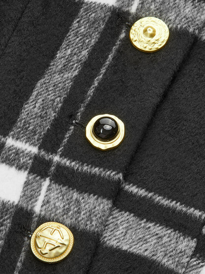 Mazie | Women's Long Belted Plaid Buttoned Trench Coat
