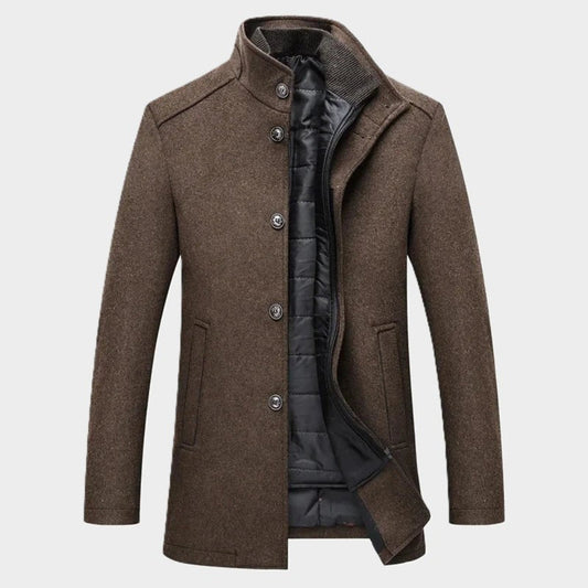 Men's Quilted Parka Coat Stand Collar Button Up Warm Jacket - BritishElegance